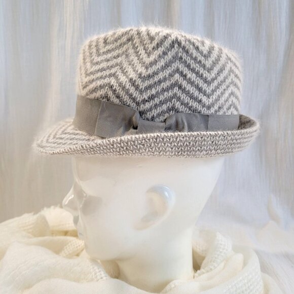 Scala Pronto Wool Blend Fedora Hat With Chevron Pattern & Ribbon Band - Picture 1 of 6